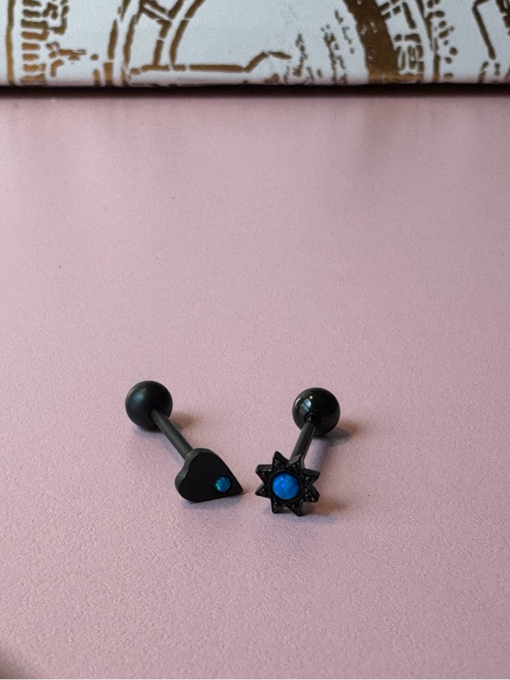 Black with Blue Accent tongue, rings,- Star & Heart Set